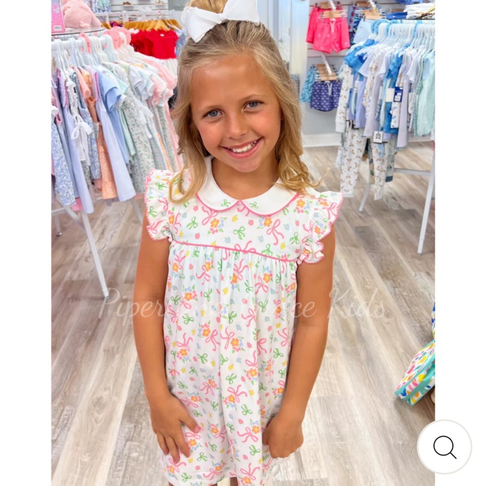 RARE Marco and Lizzy Girls' 6X Bows Flowers Float Dress White Pink & Green Pima